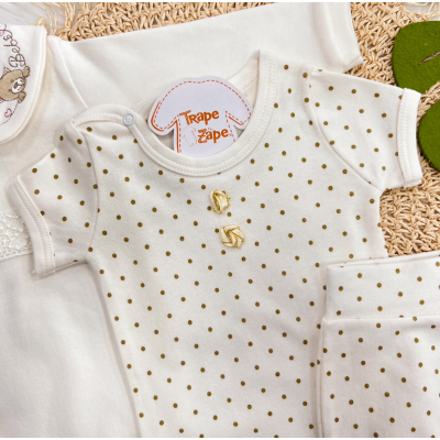 Conj. de Malha 3 peças - Ursa Bebê - Off White e Dourado